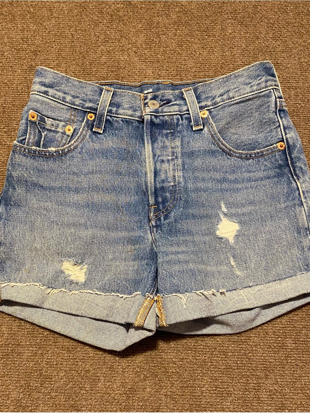 Levi’s Premium 501 Rolled Denim Shorts High Rise Distressed Size 23